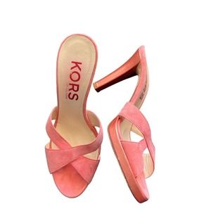 KORS Michael Kors | RARE Pink Suede Crisscross Strap Mules Heels size 7